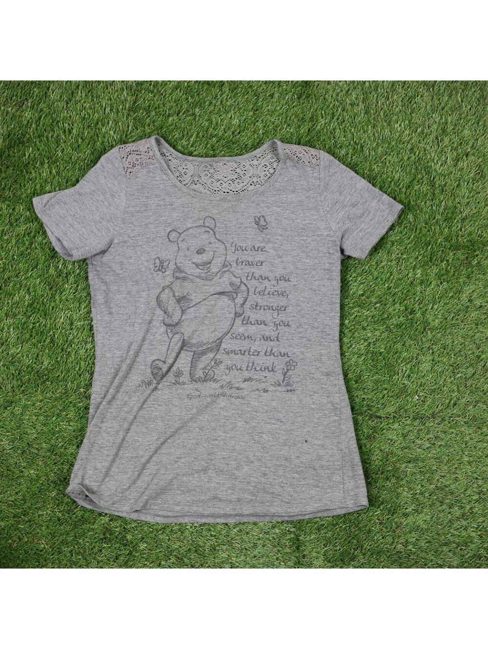 Disney Parks Winnie the Pooh Gray Graphic T-Shirt with Lace Back